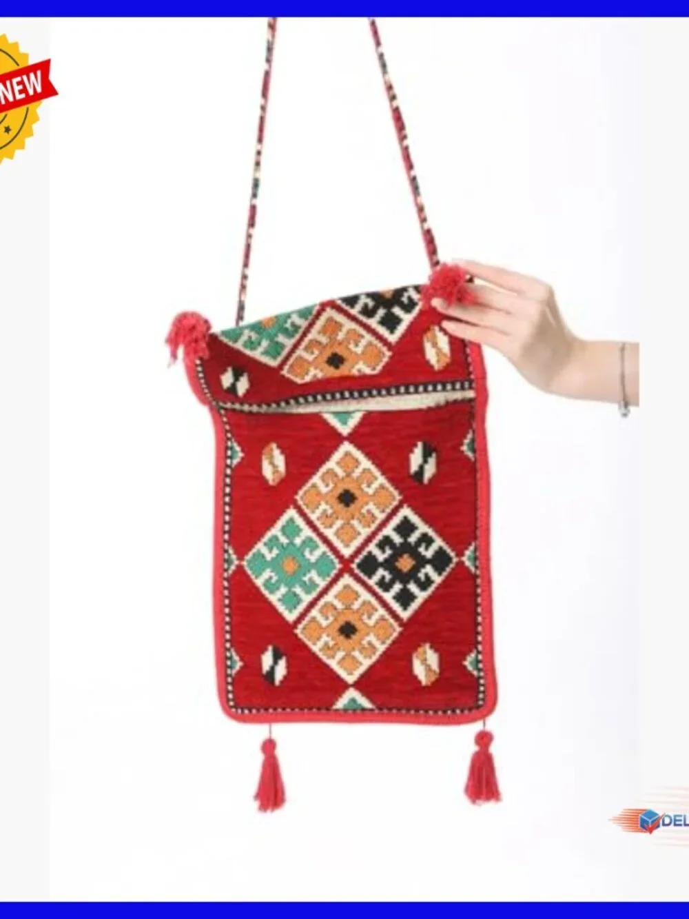 Kilim Pattern Hobo Shoulder Bag Bohemian Textile Purse Crossbody 35x40 cm